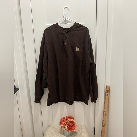 Carhartt Mens Shirt Long Sleeves Size XL Brown Round Neck - Picture 1 of 6